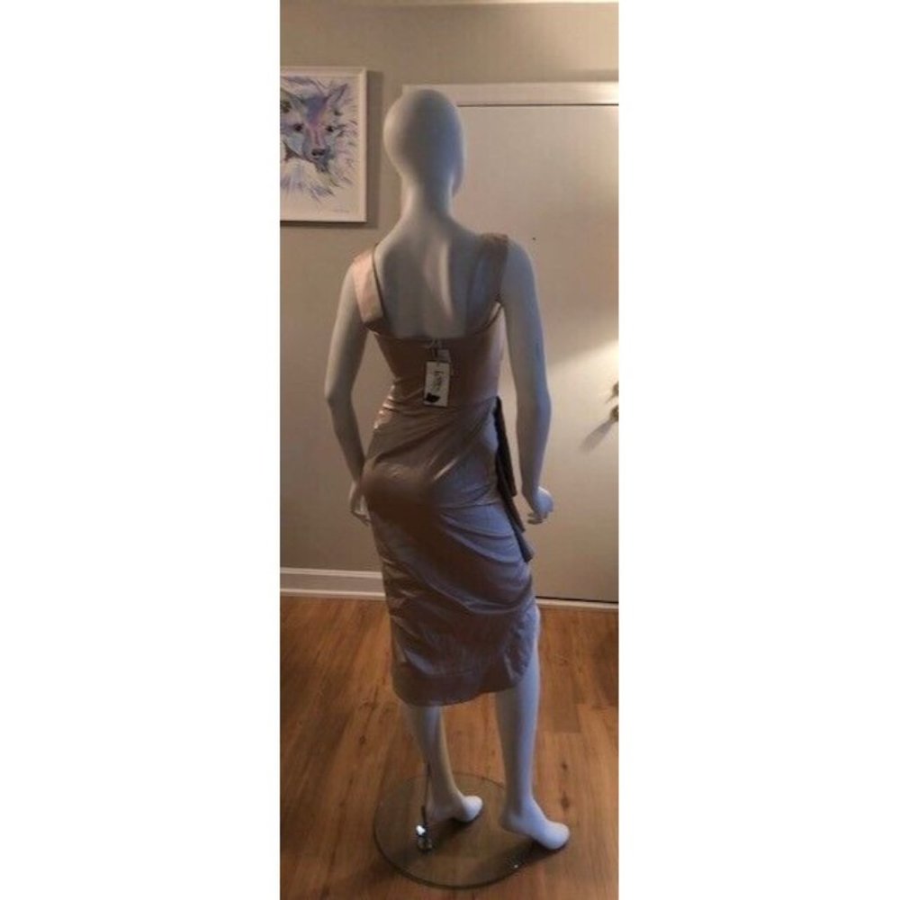 NWT $1K TEMPERLEY LONDON CHAMPANGE COLOR ASYMMETRICAL PLEATED DRESS SZ US 4 UK 8 - Picture 7 of 10